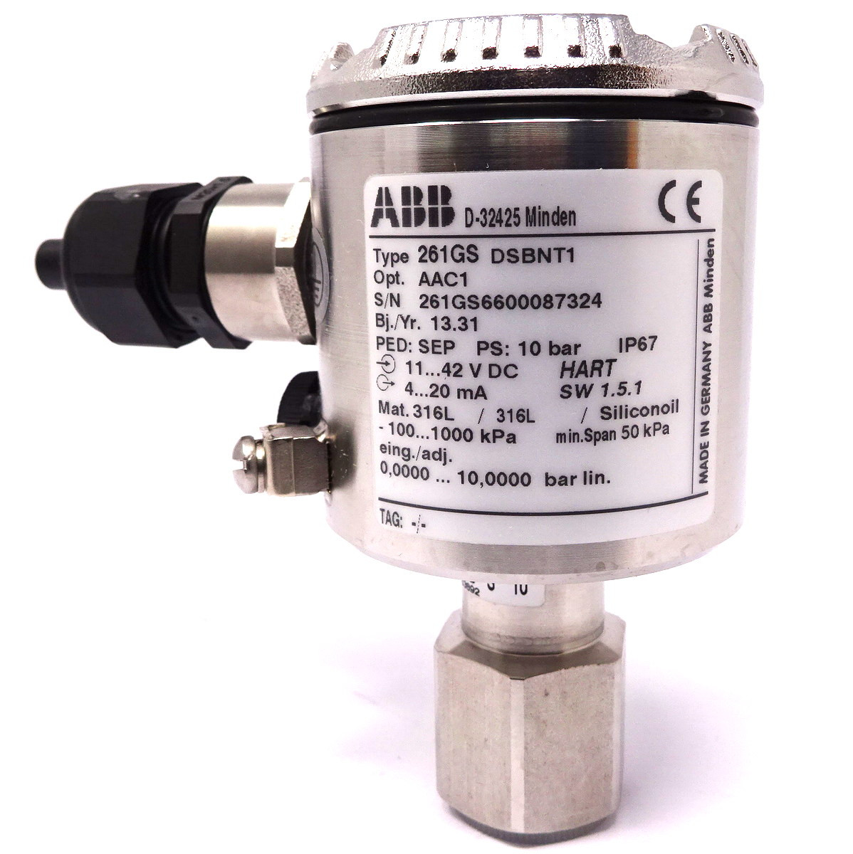 Pressure Transmitter 261GSDSBNT1 AAC1 ABB 1000kPa Axxa Motors